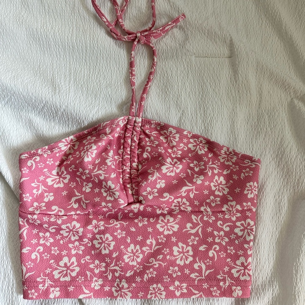 shein hawaiian halter tie crop top